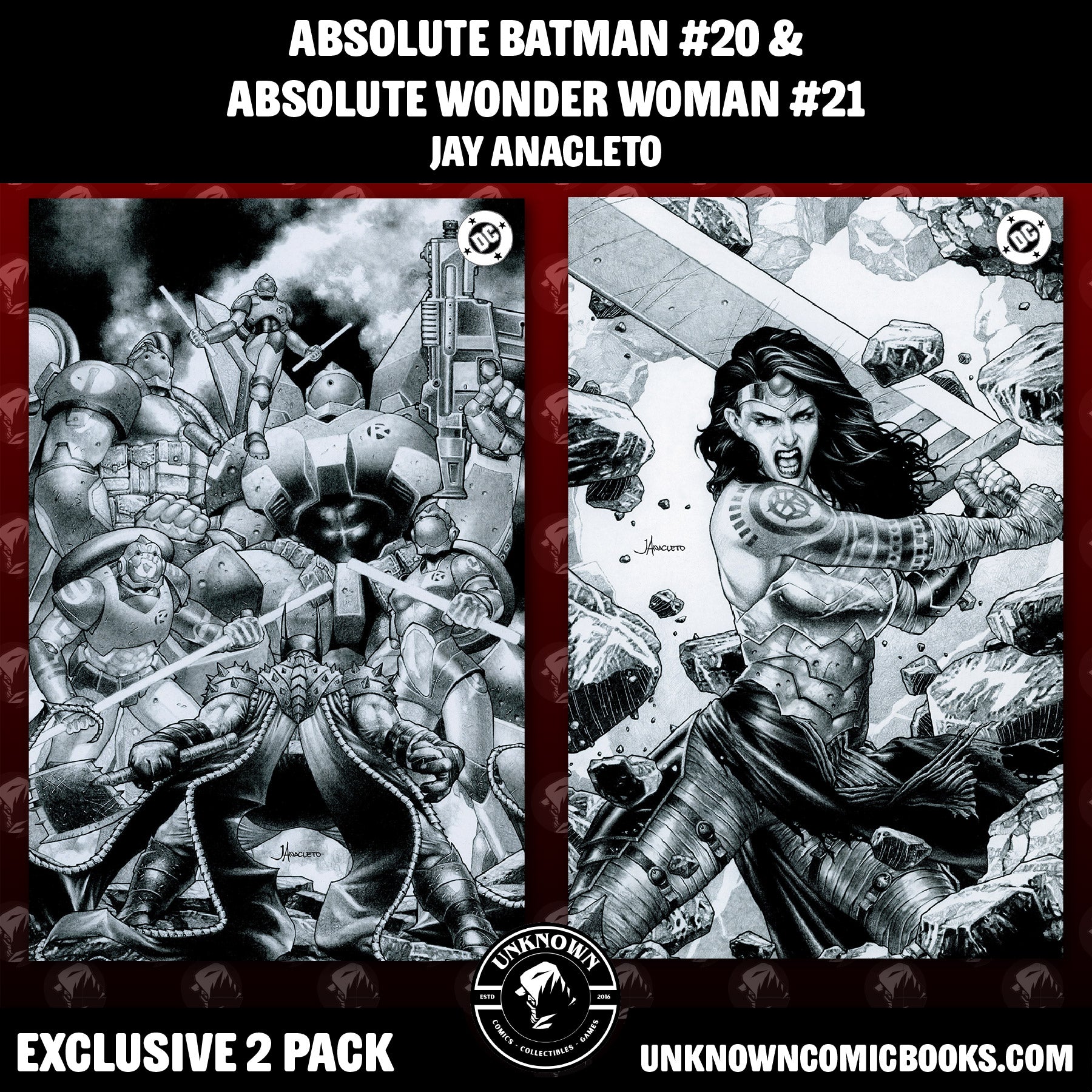 [2 PACK] ABSOLUTE BATMAN #20 EXCLUSIVE BONUS JAY ANACLETO EXCLUSIVE BW VIRGIN VAR (05/13/2026) & ABSOLUTE WONDER WOMAN #21 JAY ANACLETO EXCLUSIVE BW VIRGIN VAR (06/24/2026)