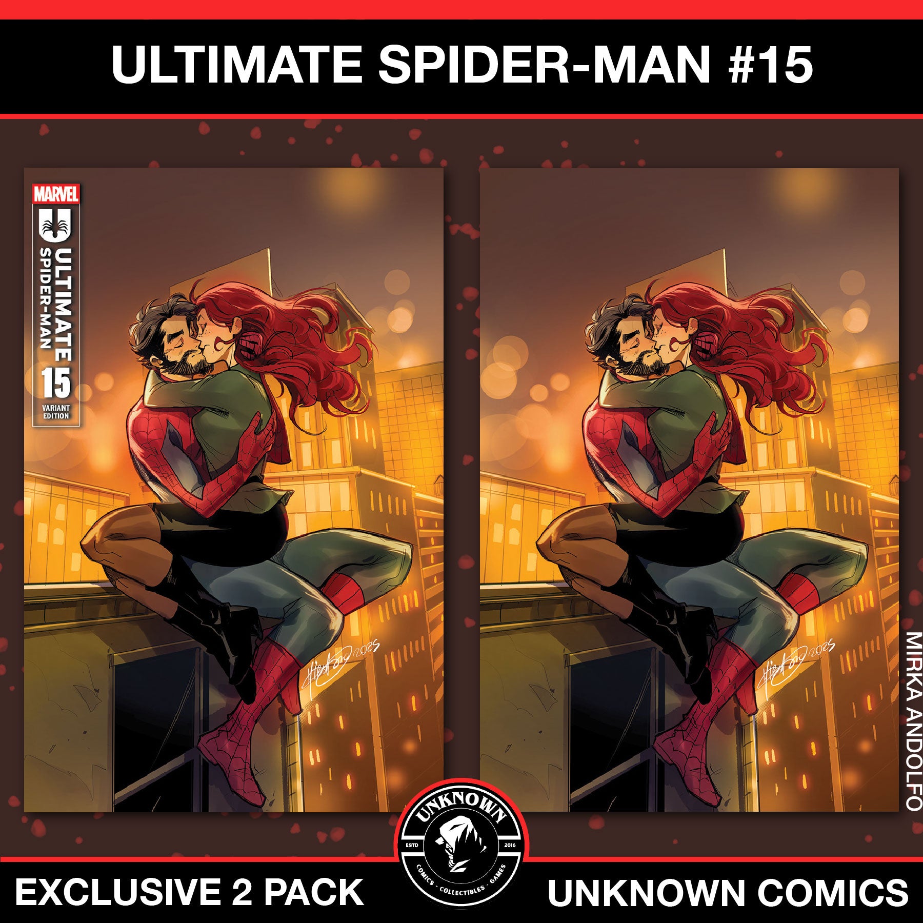 [2 PACK] Ultimate Spider-man #15 Unknown Comic Mirka Andolfo Exclusive Var  (03/26/2025)