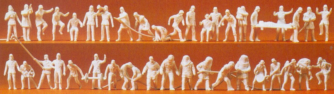 Preiser 16329 HO Scale Unpainted Figure Set -- Firemen w/Accessories