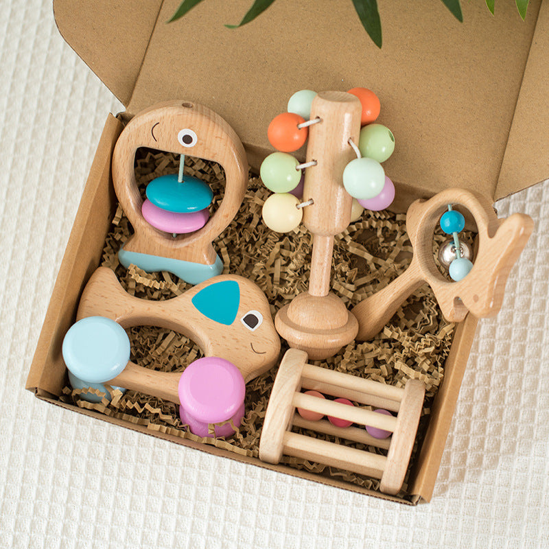 Wooden Baby Rattle Drum Set – Beech Educational Toy for Newborns