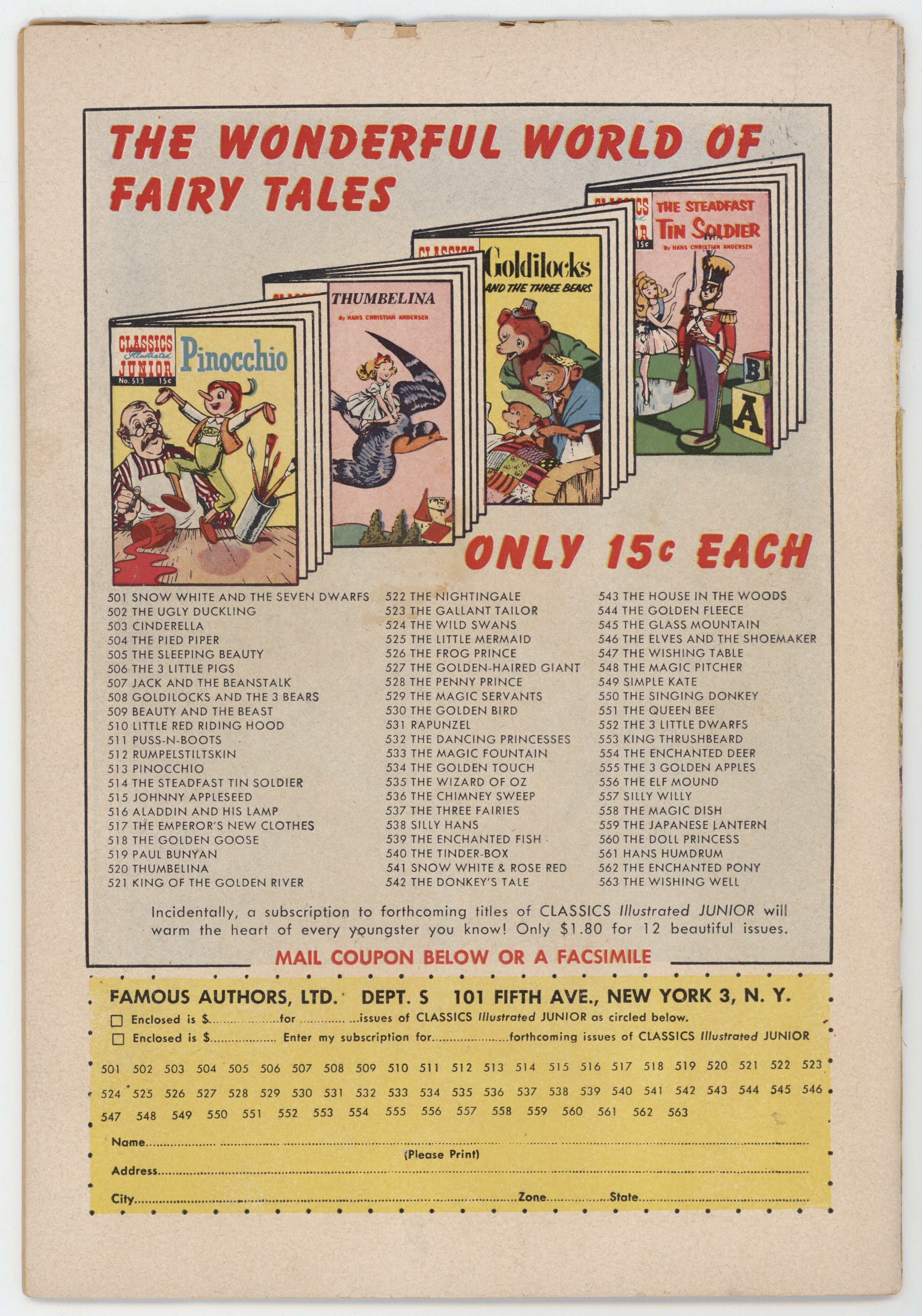 Classics Illustrated Junior 563 Gilberton 1959 FR Wishing Well HRN 563 LB Cole