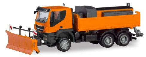 Herpa 310727 HO Scale Iveco Trakker 6x6 Snow Plow Truck - Assembled -- Orange