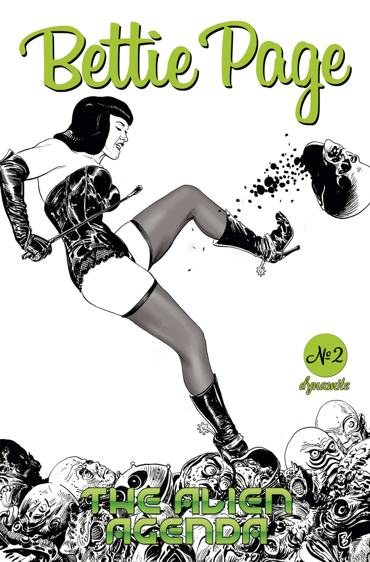 Bettie Page Alien Agenda #2 F 1:10 Jimmy Broxton B&W Variant (04/13/2022) Dynamite