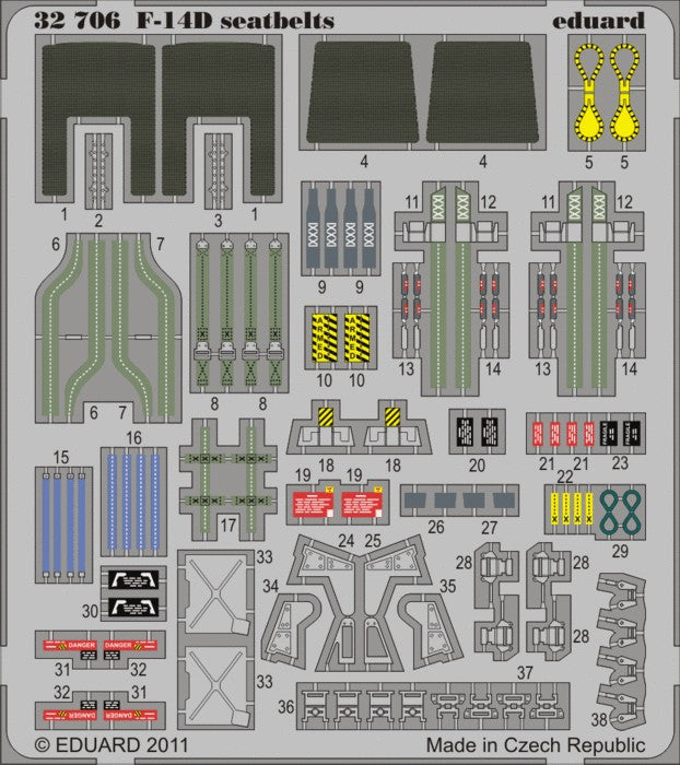 Eduard 32706 1/32 Aircraft- F14D Seatbelts for TSM (Painted)