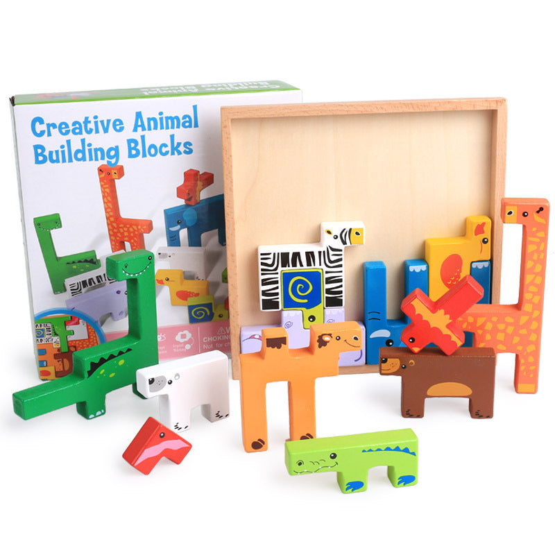 Wooden Animal Stack Blocks – 3D Building Puzzle for Kids