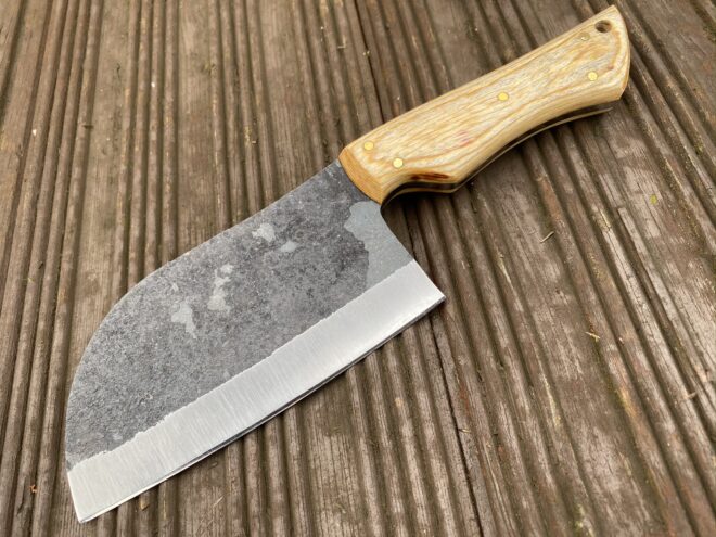 Premium Cleaver Knife for Sale - 10-Inch Full Tang 1095 Steel Blade, Oak Wood Handle, Leather Sheath - KBS Knives Store