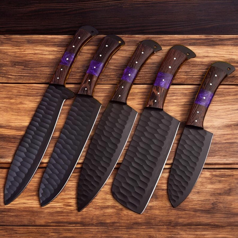Custom Kitchen Knives Set: Forged Stainless Steel with Wenge Handles