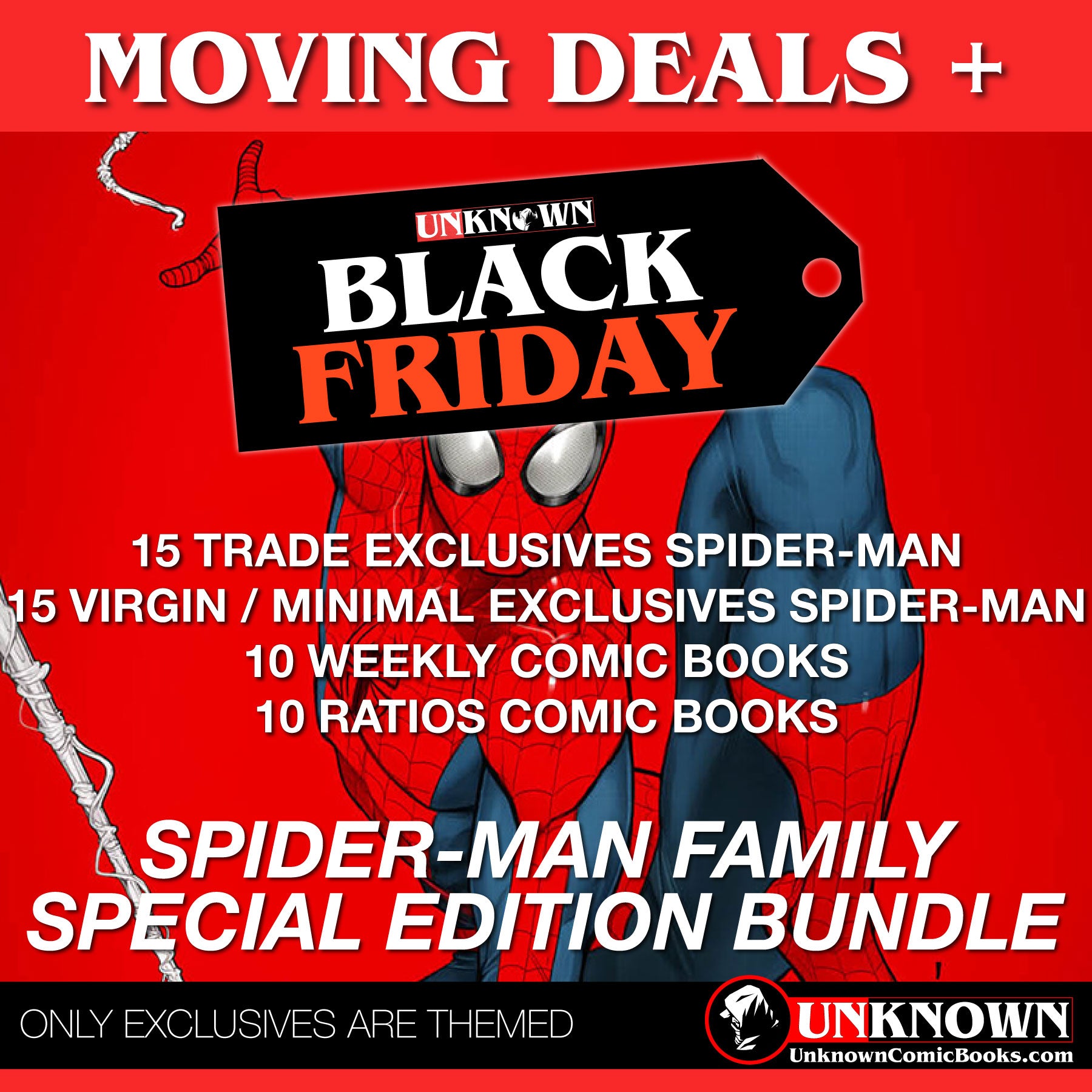 [50 PACK] MYSTERY MOVING DEAL [SPIDER-MAN FAMILY] SPECIAL EDITION UNKNOWN COMICS EXCLUSIVE BUNDLE (12/20/2023)