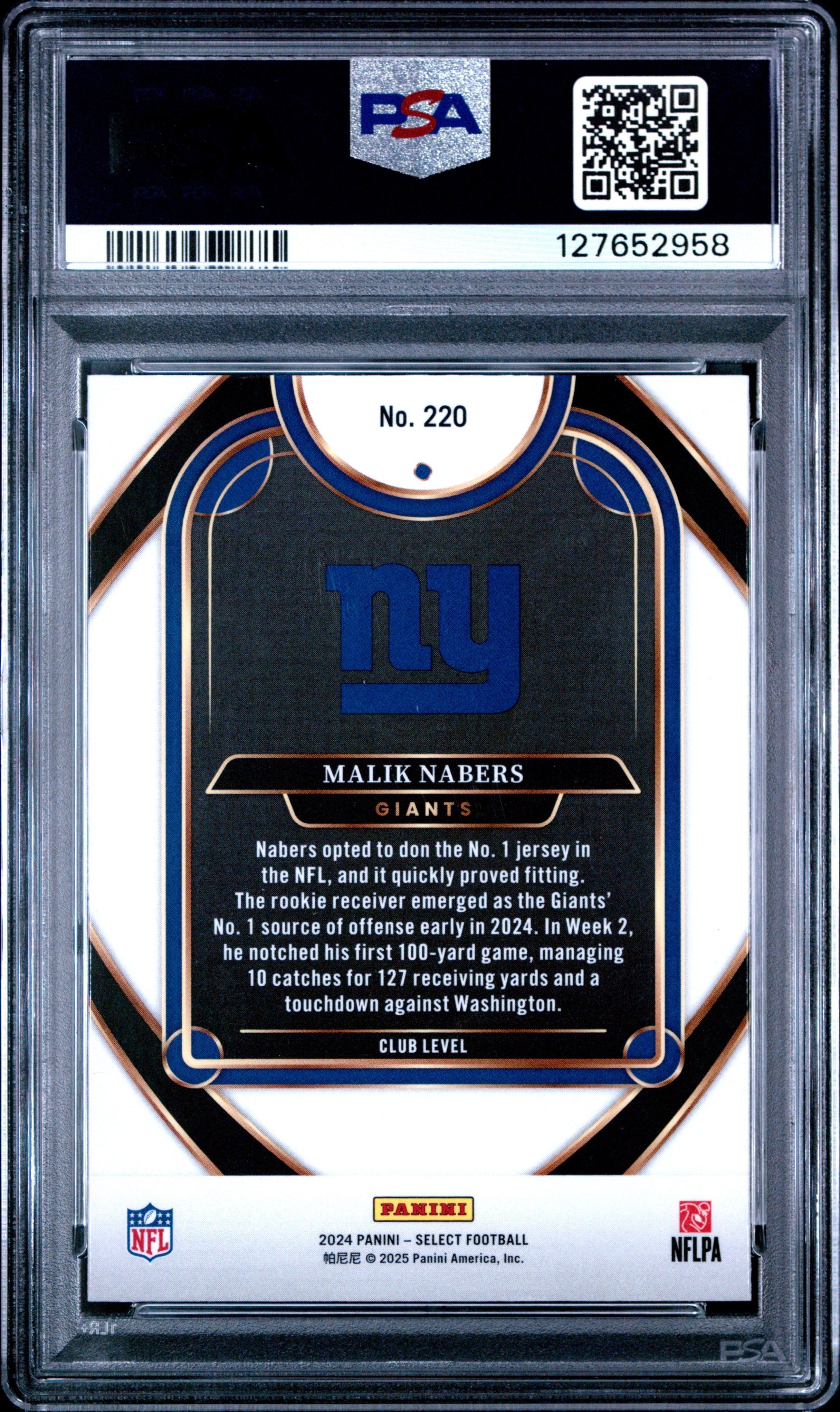 Graded 2024 Panini Select Malik Nabers #220 Rookie RC Football Card PSA 10 Gem Mint