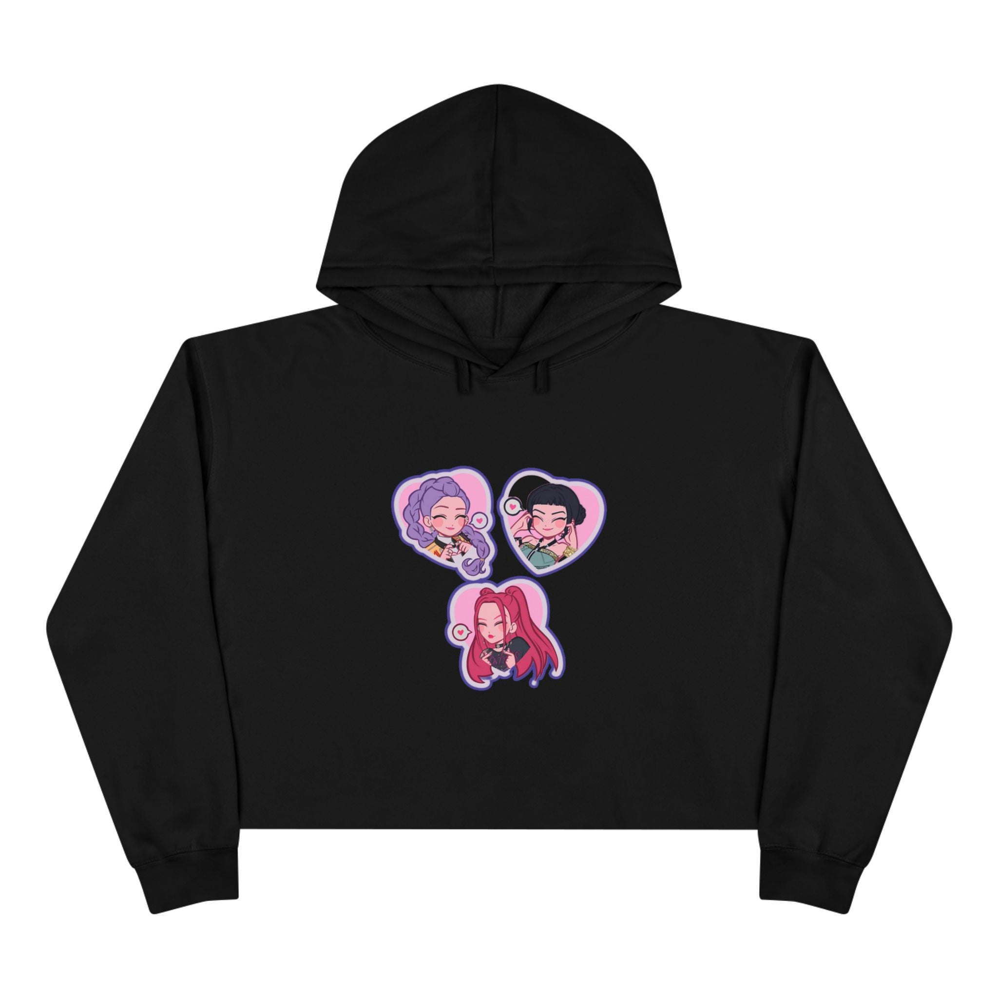 Idol style 5 Crop Hoodie with Fun Character Stickers, Perfect for Casual Wear, Anime Conventions, Gifts, & Everyday Style