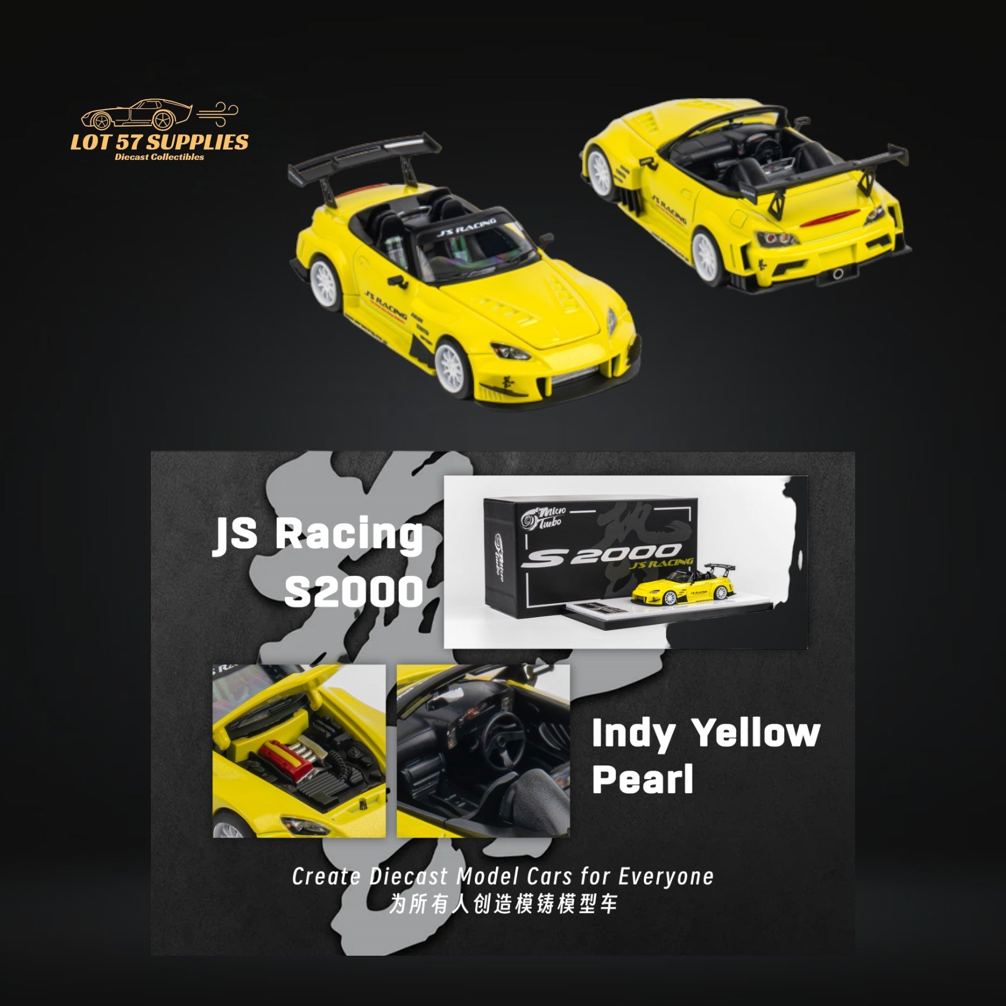Microturbo Honda S2000 JS Racing Custom in Indy Yellow Pearl 1:64