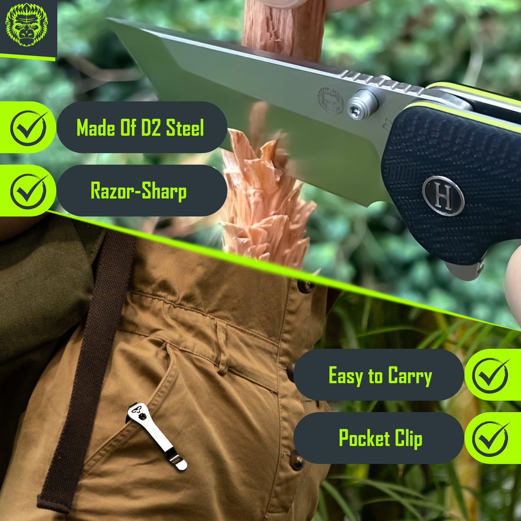 The Pioneer Folding Pocket Knife Giftset for Men and Women (Silver and Green)