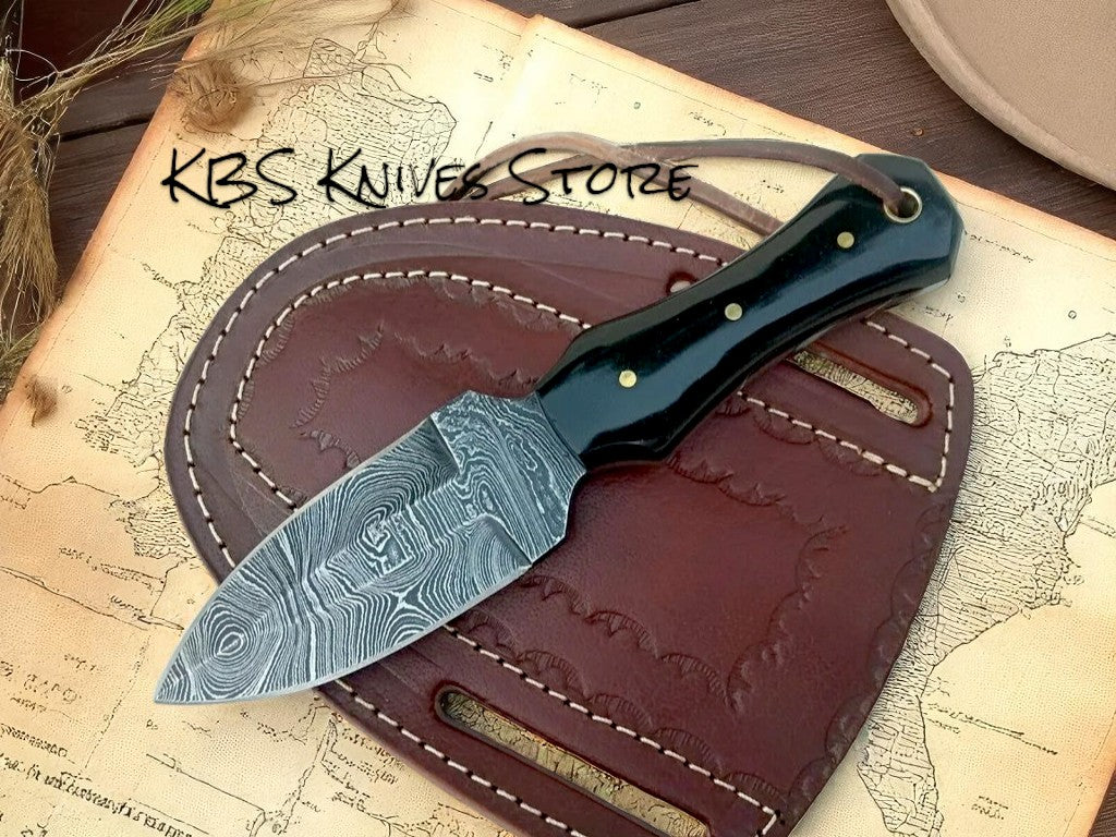 Custom 3 Inch Cowboy Boot Knife - Damascus Steel with African Water Buffalo Horn Handle