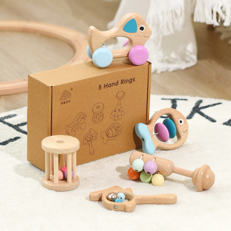 Wooden Baby Rattle Drum Set – Beech Educational Toy for Newborns