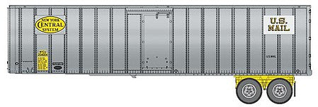 Walthers SceneMaster 949-2608 HO Scale Flexi-Van 40' Trailer 2-Pack - Assembled -- New York Central #3 (yellow logo and US Mail placards; end doors)