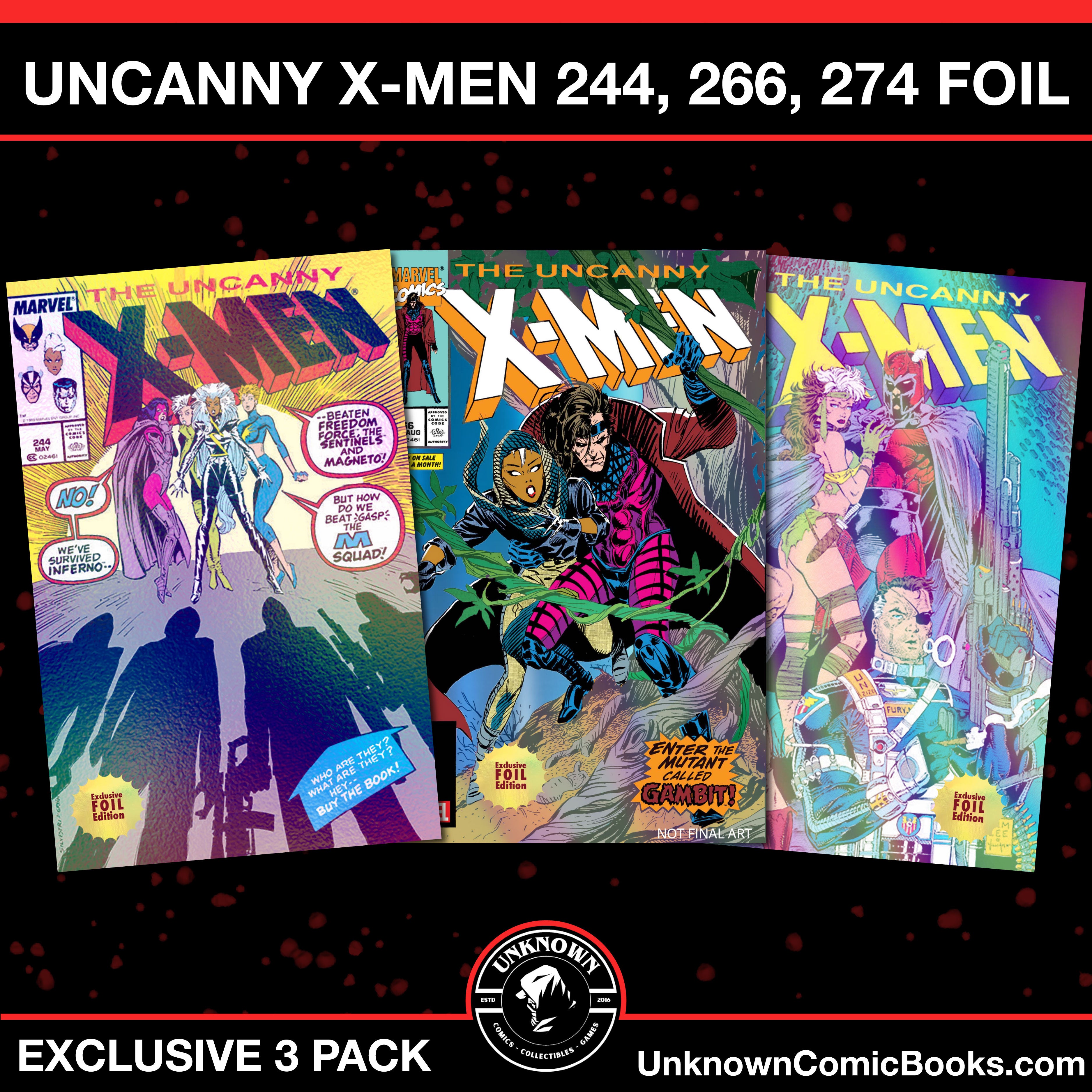 [3 PACK][FOIL] UNCANNY X-MEN #244,  #266, #274 FACSIMILE UNKNOWN COMICS EXCLUSIVE VAR (10/02/2024)