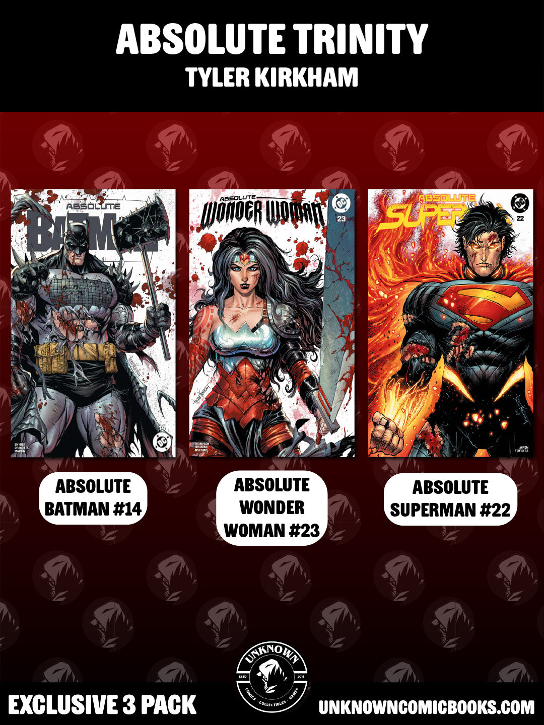 [3 PACK] ABSOLUTE TRINITY TYLER KIRKHAM EXCLUSIVE BATTLE DAMAGED