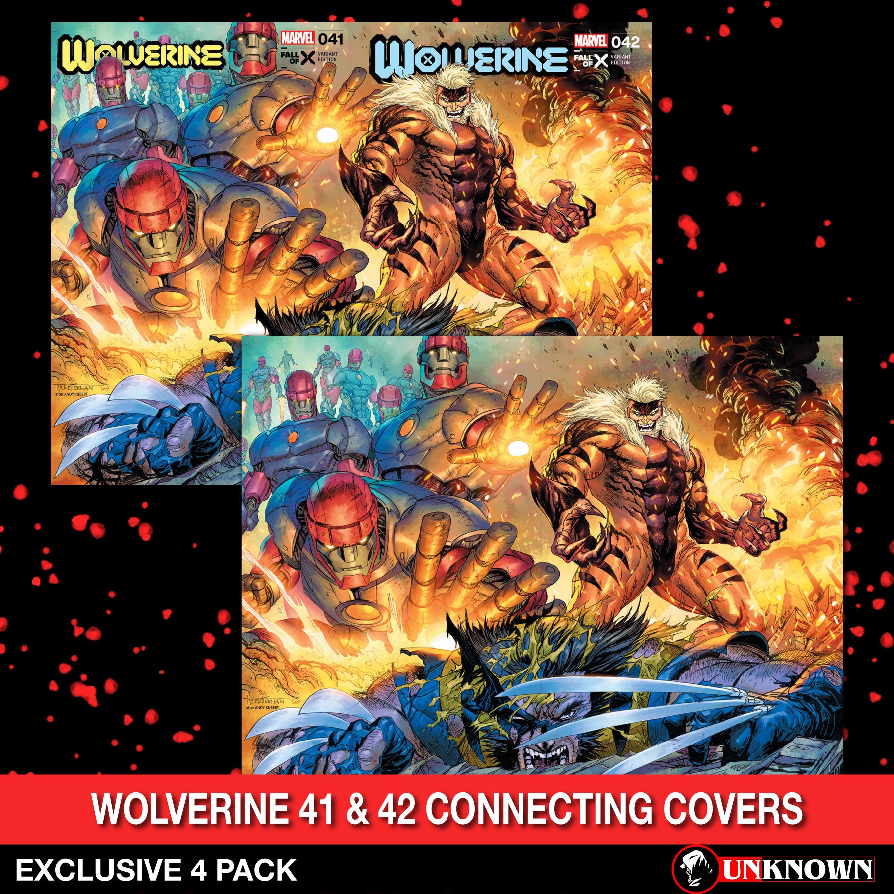 [4 PACK] WOLVERINE #41 & #42 UNKNOWN COMICS TYLER KIRKHAM EXCLUSIVE CONNECTING VAR (01/31/2024)