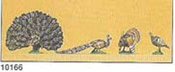 Preiser 10166 HO Scale Animals -- Turkeys & Peacocks pkg(4)