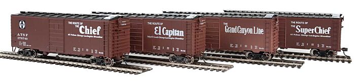 Walthers Mainline 910-51402 HO Scale 40' Pullman-Standard PS-1 Santa Fe Slogan Boxcar 4-Pack - Ready to Run -- Set #3 - #276690, #276620, #276740, #276560
