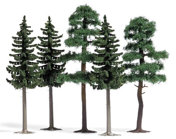 Busch 6149 HO Scale Spruce & Fir Tree Set -- 3 Spruce 5-1/8" & 2 Firs 5-11/16"