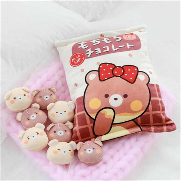 Snack Bag Plush Pillow – Soft Stuffed Toy with 8 Mini Plush Snacks