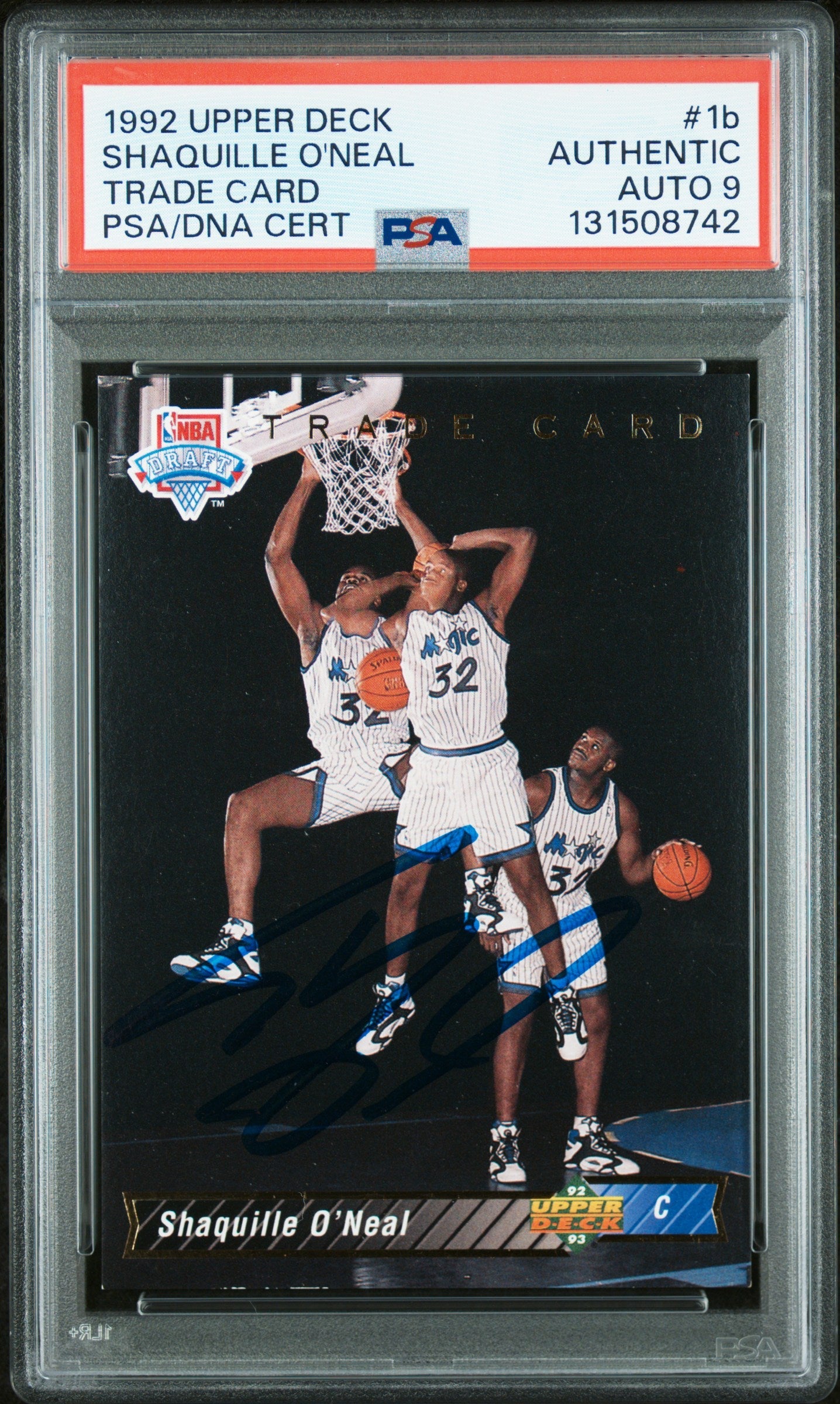 Graded 1992-93 Upper Deck Shaquille O'Neal #1b Rookie RC Basketball Card PSA 9 Auto Grade Mint