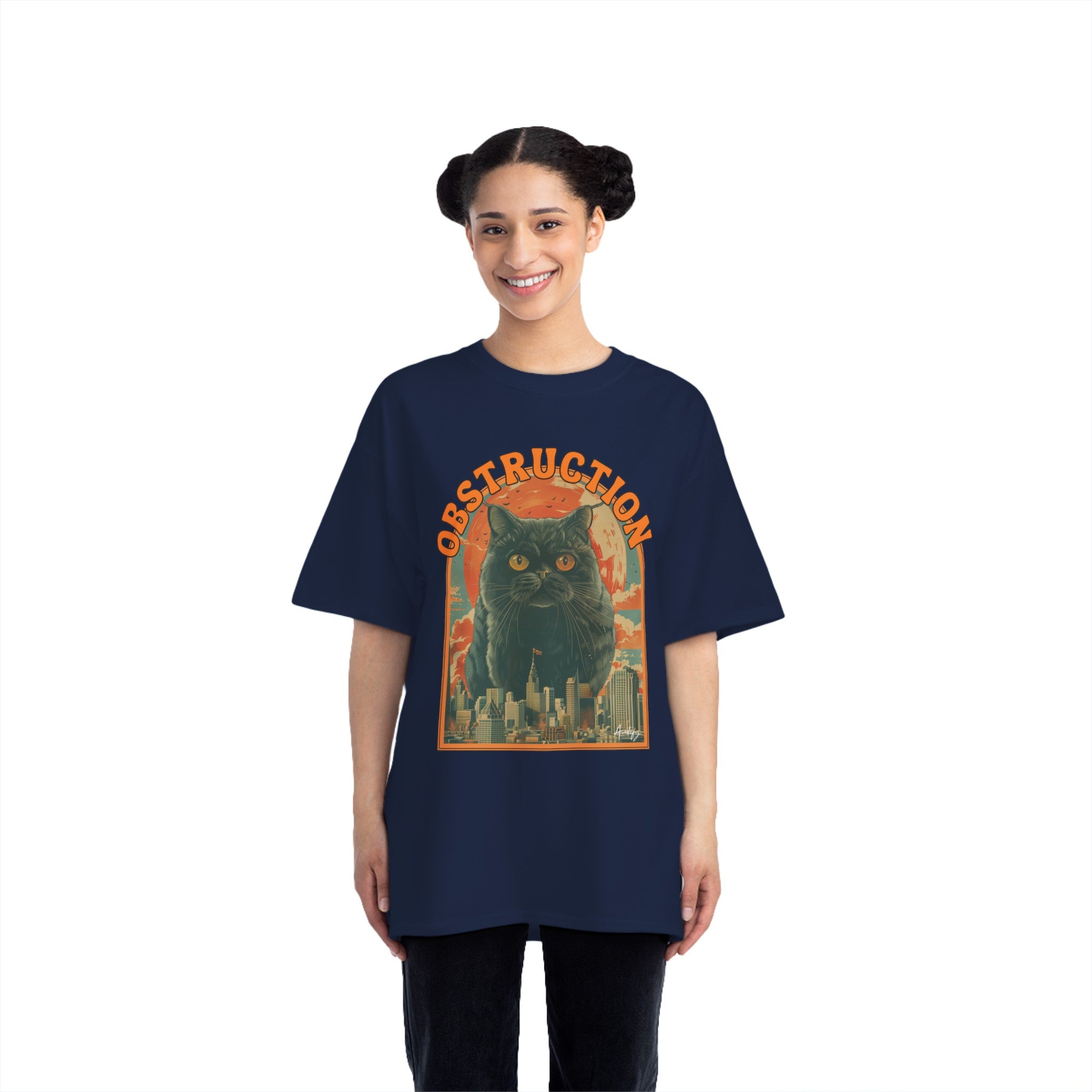 Retro Cat Obstruction Graphic T-Shirt