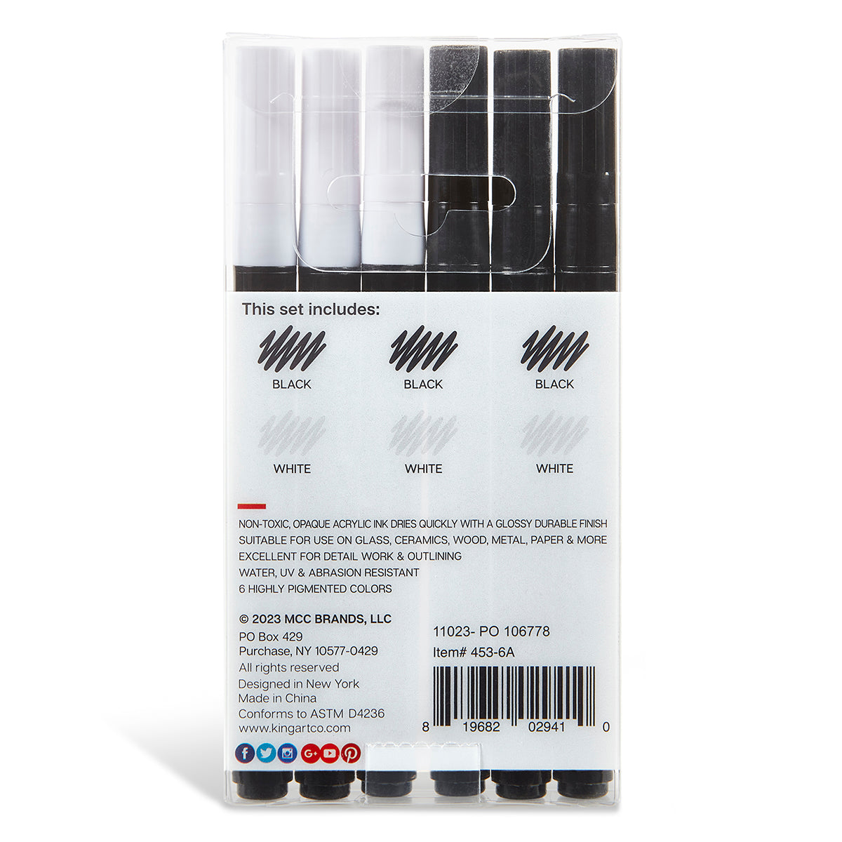 Acrylic Paint Pens Extra Fine Black & White 6 pc