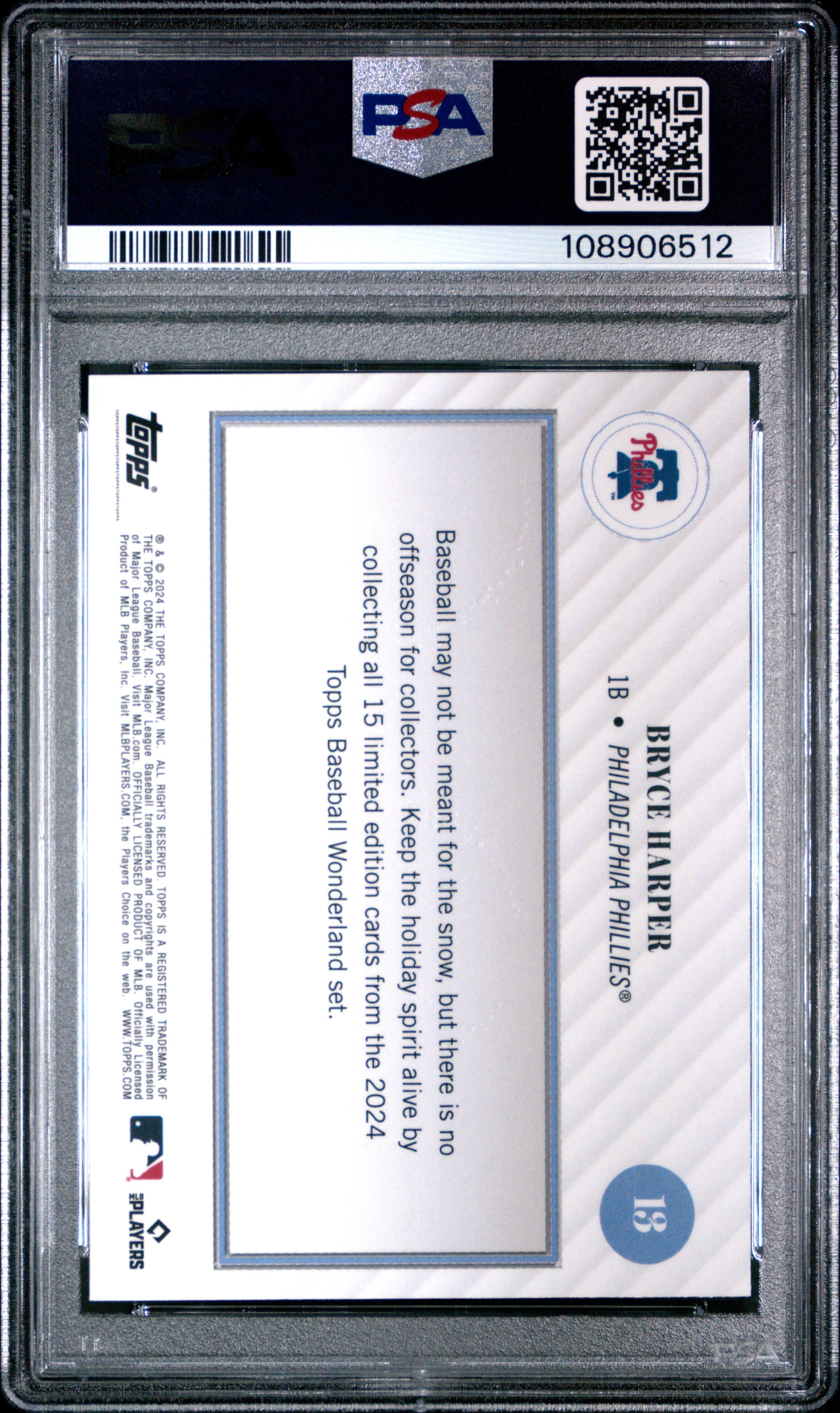 Graded 2024 Topps Wonderland Bryce Harper #13 Baseball Card PSA 8 Near Mint