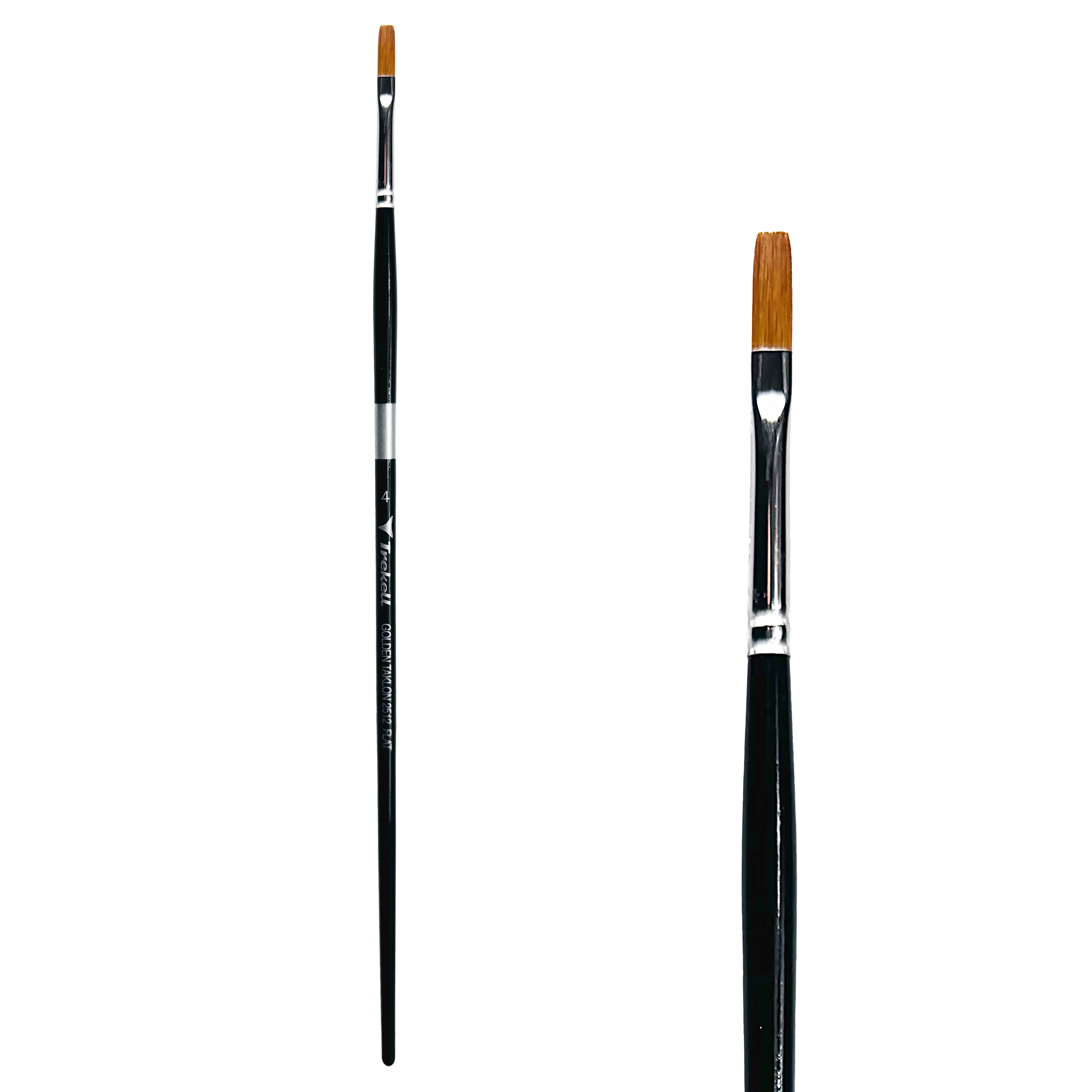 Trekell Golden Taklon Long Handle Artist Brush -  Size #4 Flat