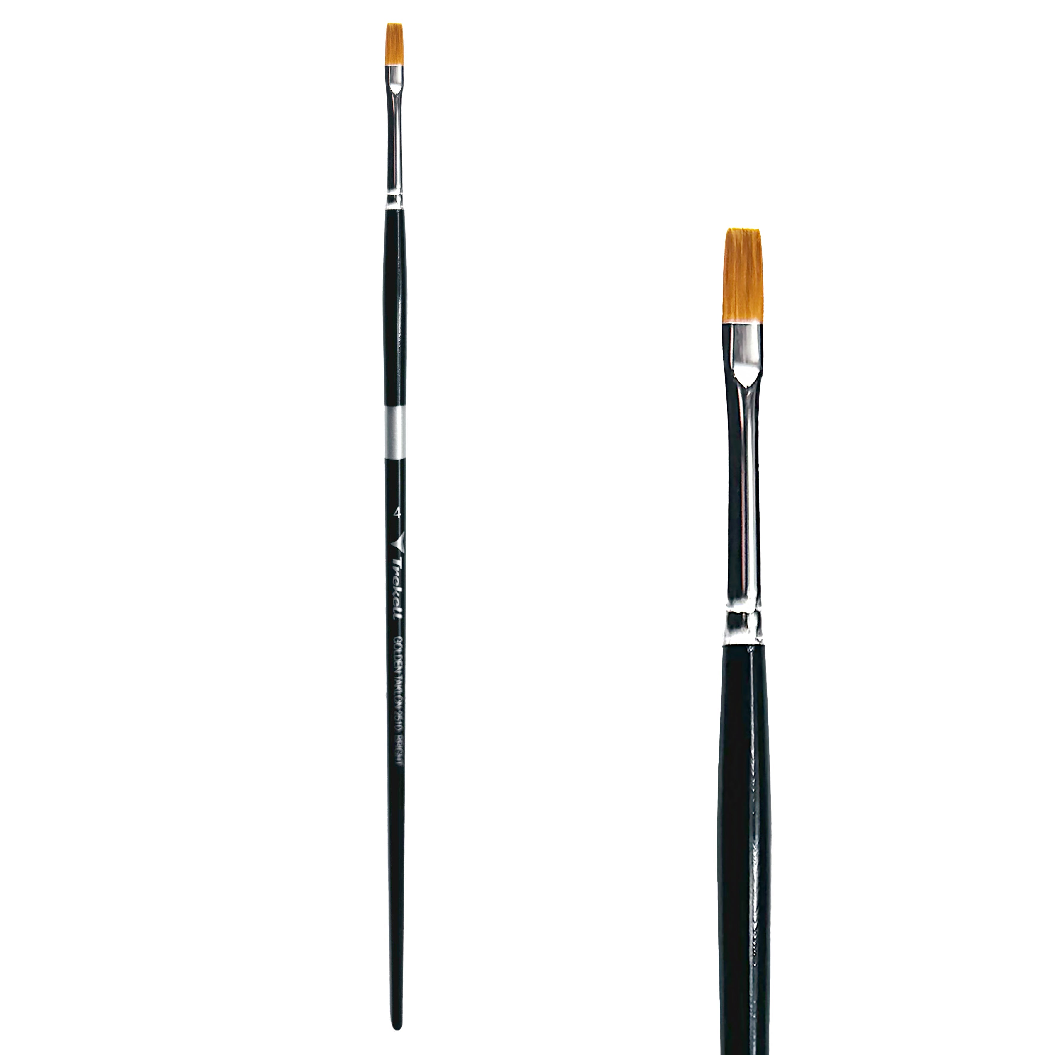 Trekell Golden Taklon Long Handle Artist Brush -  Size #4 Bright