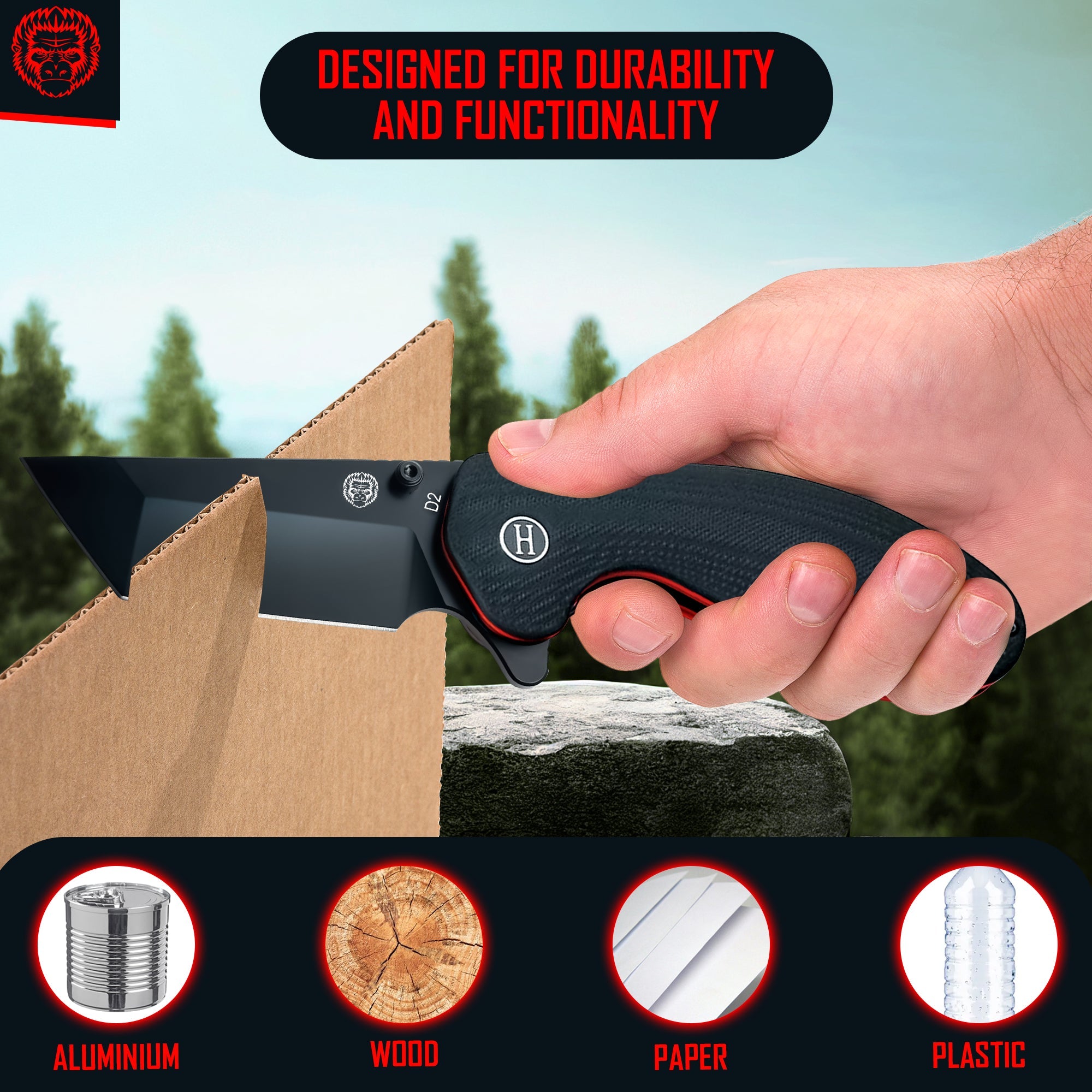 The Pioneer Folding Pocket Knife Giftset for Men and Women (Black and Orange)