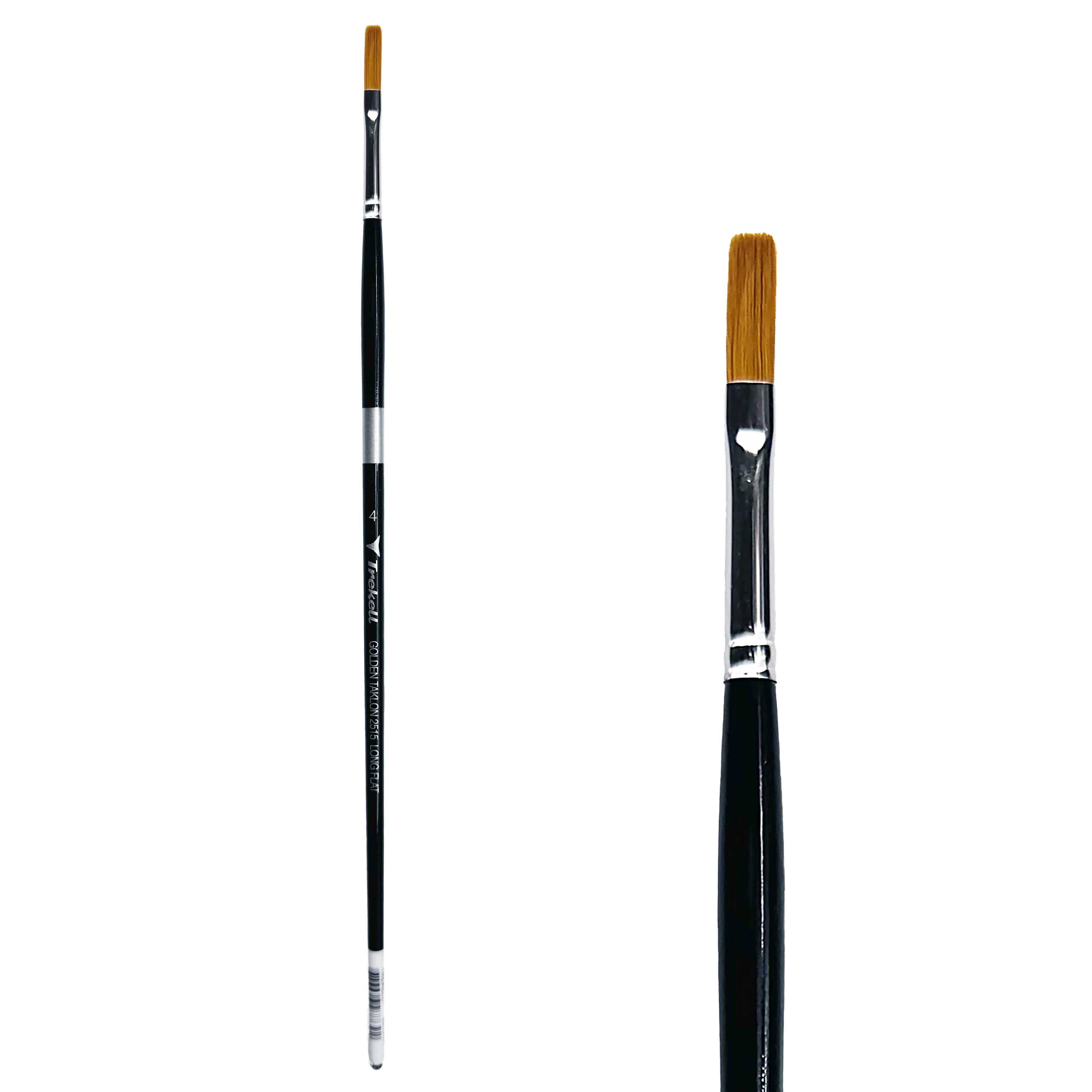 Trekell Golden Taklon Long Handle Artist Brush -  Size #4 Long Flat