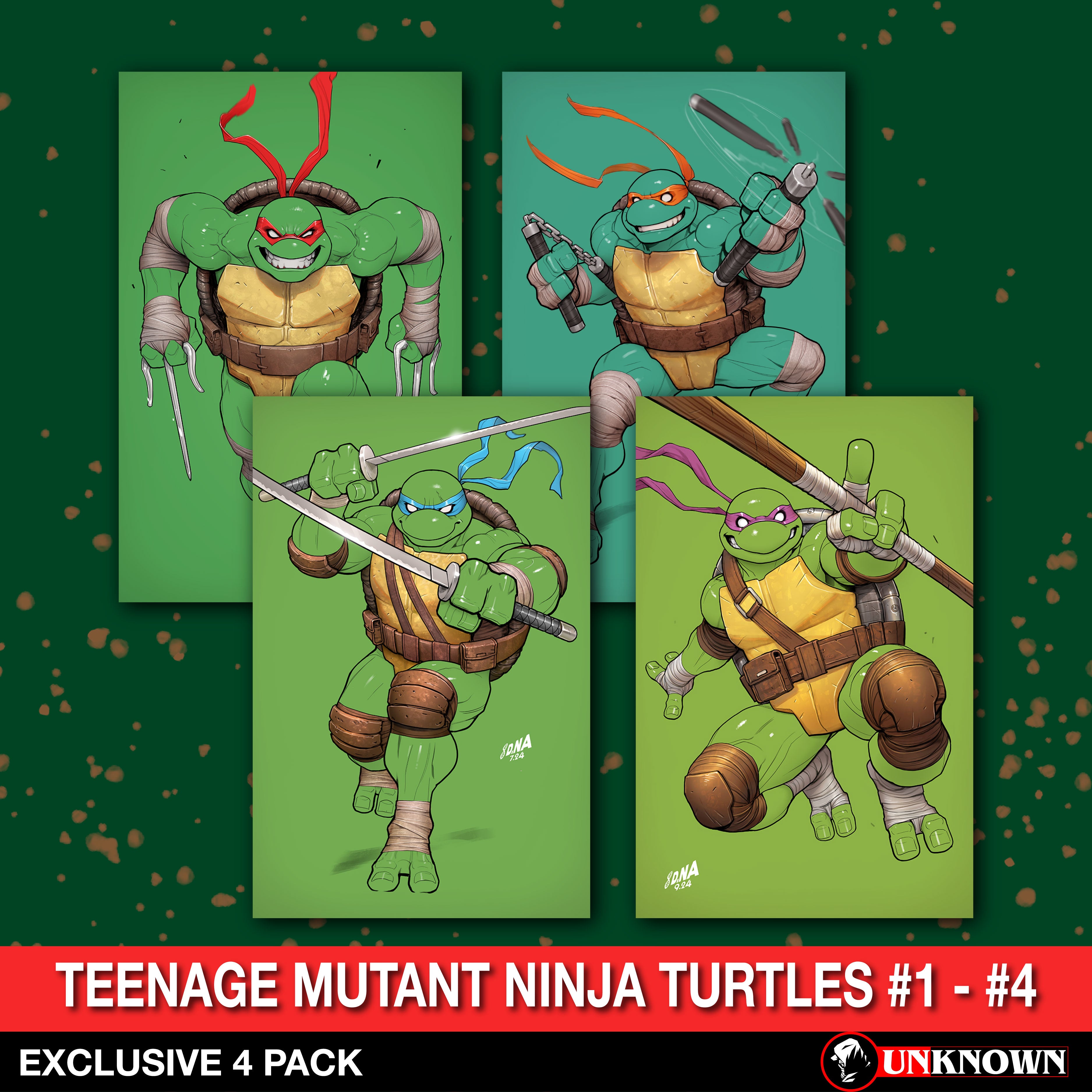 [4 PACK] TEENAGE MUTANT NINJA TURTLES (2024) #1-4 UNKNOWN COMICS DAVID NAKAYAMA EXCLUSIVE VIRGIN VAR (11/27/2024)