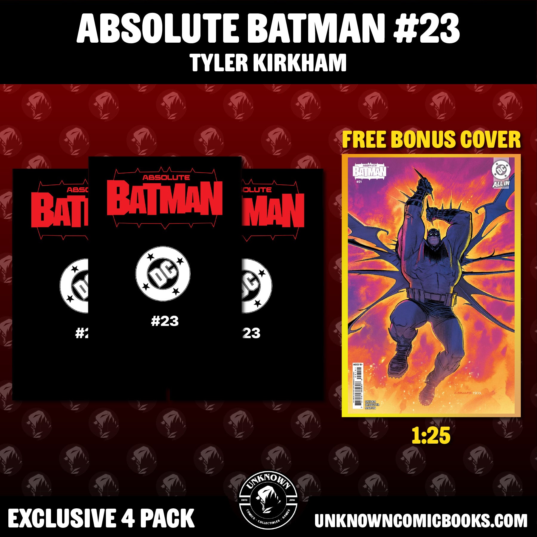 [4 PACK] ABSOLUTE BATMAN #23 TYLER KIRKHAM BATTLE DAMAGED EXCLUSIVE HQ VAR (08/12/2026)