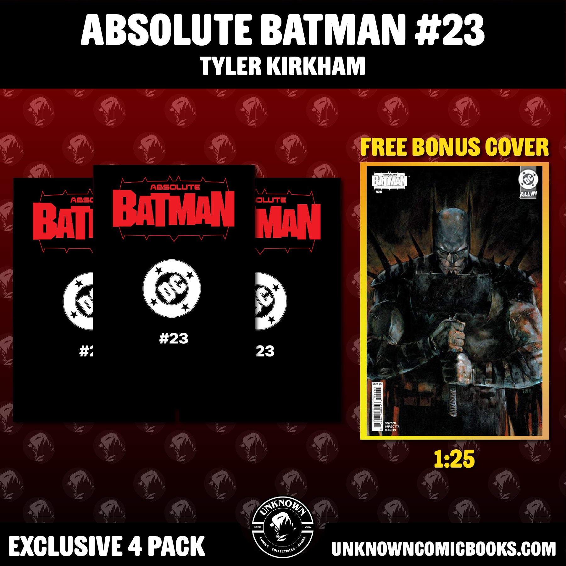 [4 PACK] ABSOLUTE BATMAN #23 TYLER KIRKHAM BATTLE DAMAGED EXCLUSIVE CF VAR (08/12/2026)