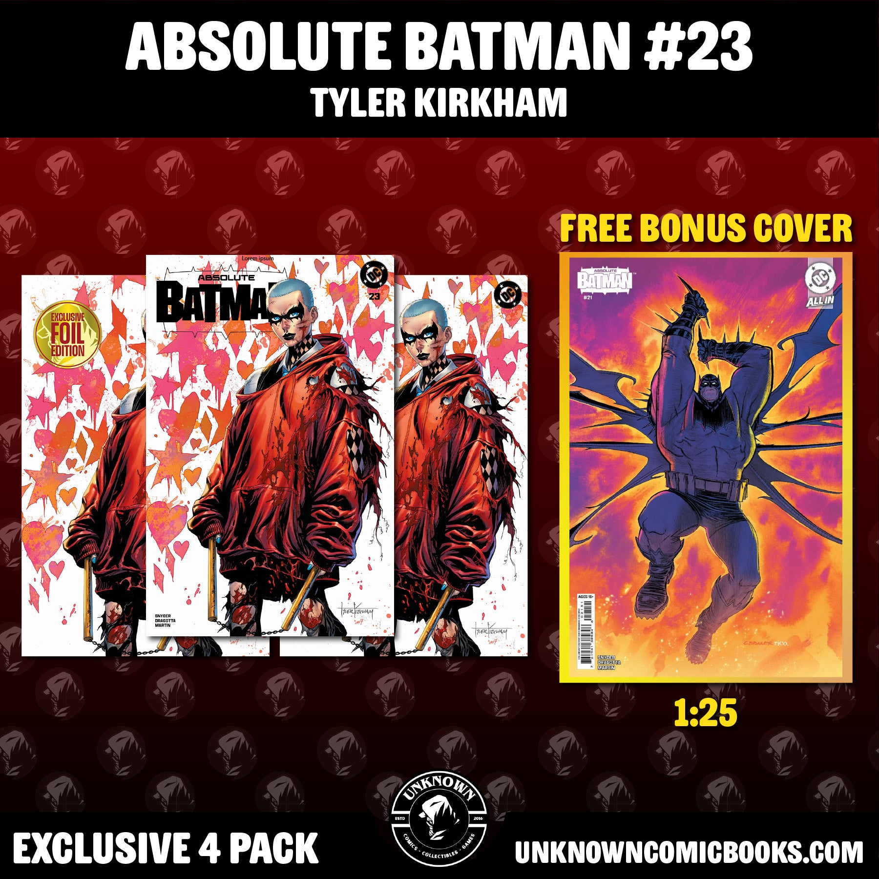 [4 PACK] ABSOLUTE BATMAN #23 TYLER KIRKHAM BATTLE DAMAGED EXCLUSIVE HQ VAR (08/12/2026)