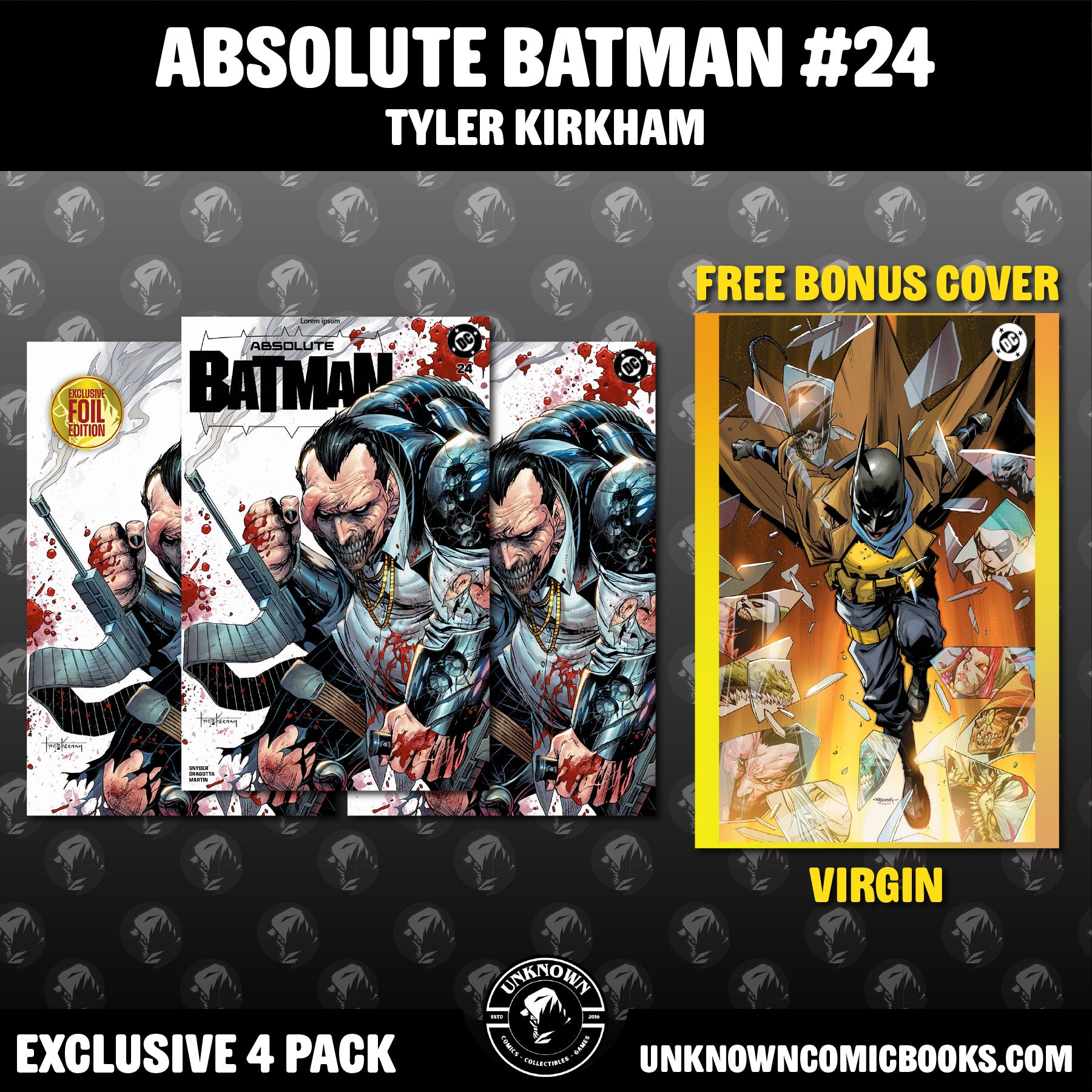 [4 PACK] ABSOLUTE BATMAN #24 TYLER KIRKHAM BATTLE DAMAGED PENGUIN EXCLUSIVE VAR (09/23/2026)