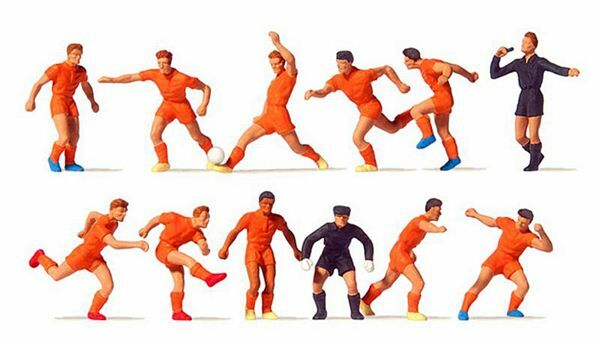 Preiser 10761 HO Scale Soccer Team Referee Orange Shirts, Orange Shorts (12)