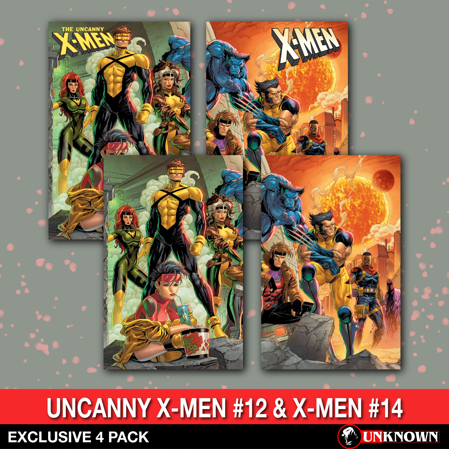 [4 PACK] Uncanny X-Men #12 | X-Men #14 Unknown Comic Tyler Kirkham Connecting Covers Trade and Virgin Exclusives (04/02/2025)