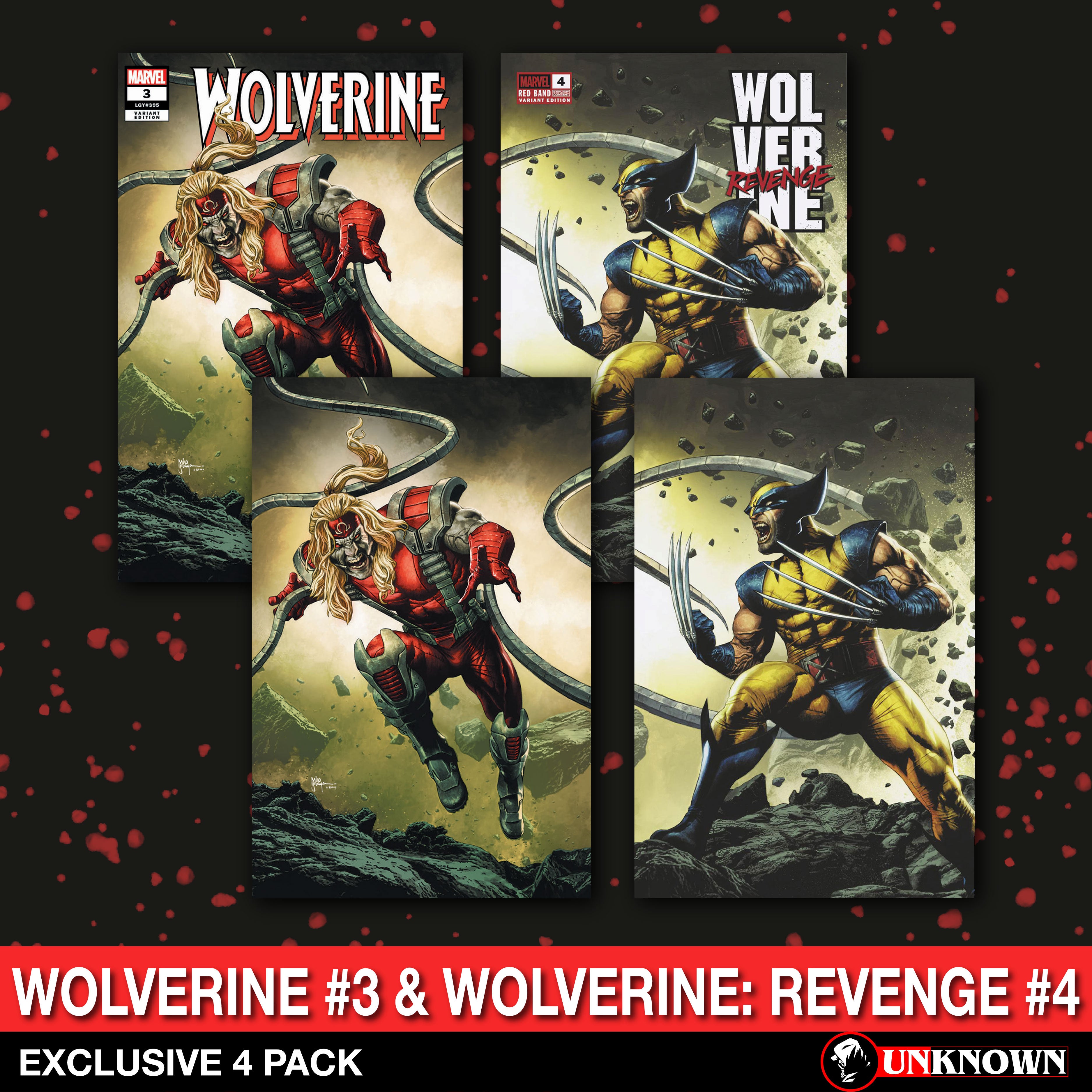 [4 Pack] Wolverine #3 & Wolverine: Revenge - Red Band #4 Unknown Comics MICO SUAYAN Connecting Cover Exclusive Var [Polybagged] Explicit Content (01/22/2025)