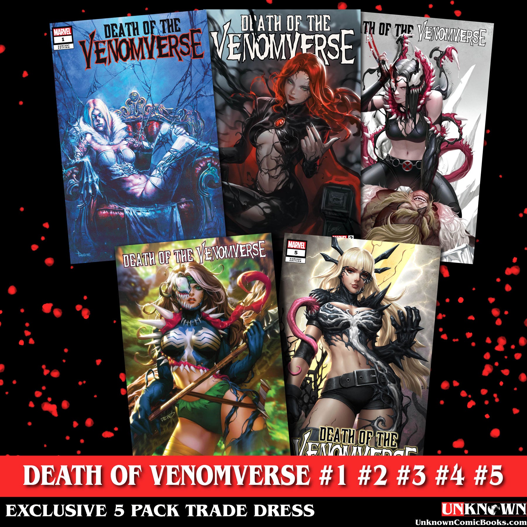[5 PACK TRADE] DEATH OF THE VENOMVERSE #1, #2, #3, #4, #5 UNKNOWN COMICS EXCLUSIVE VAR (09/27/2023)