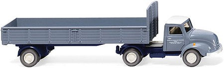 Wiking 51001 HO Scale 1958-1967 Magirus S 3500 with Low-Side Trailer - Assembled -- Porsche (gray, German Lettering)