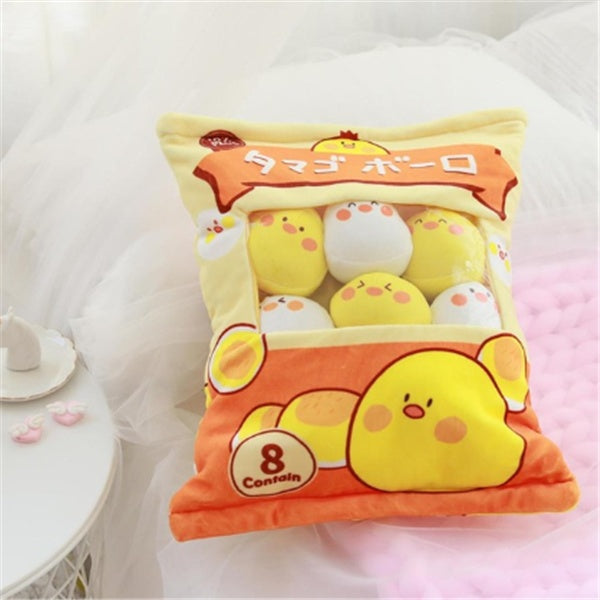 Snack Bag Plush Pillow – Soft Stuffed Toy with 8 Mini Plush Snacks