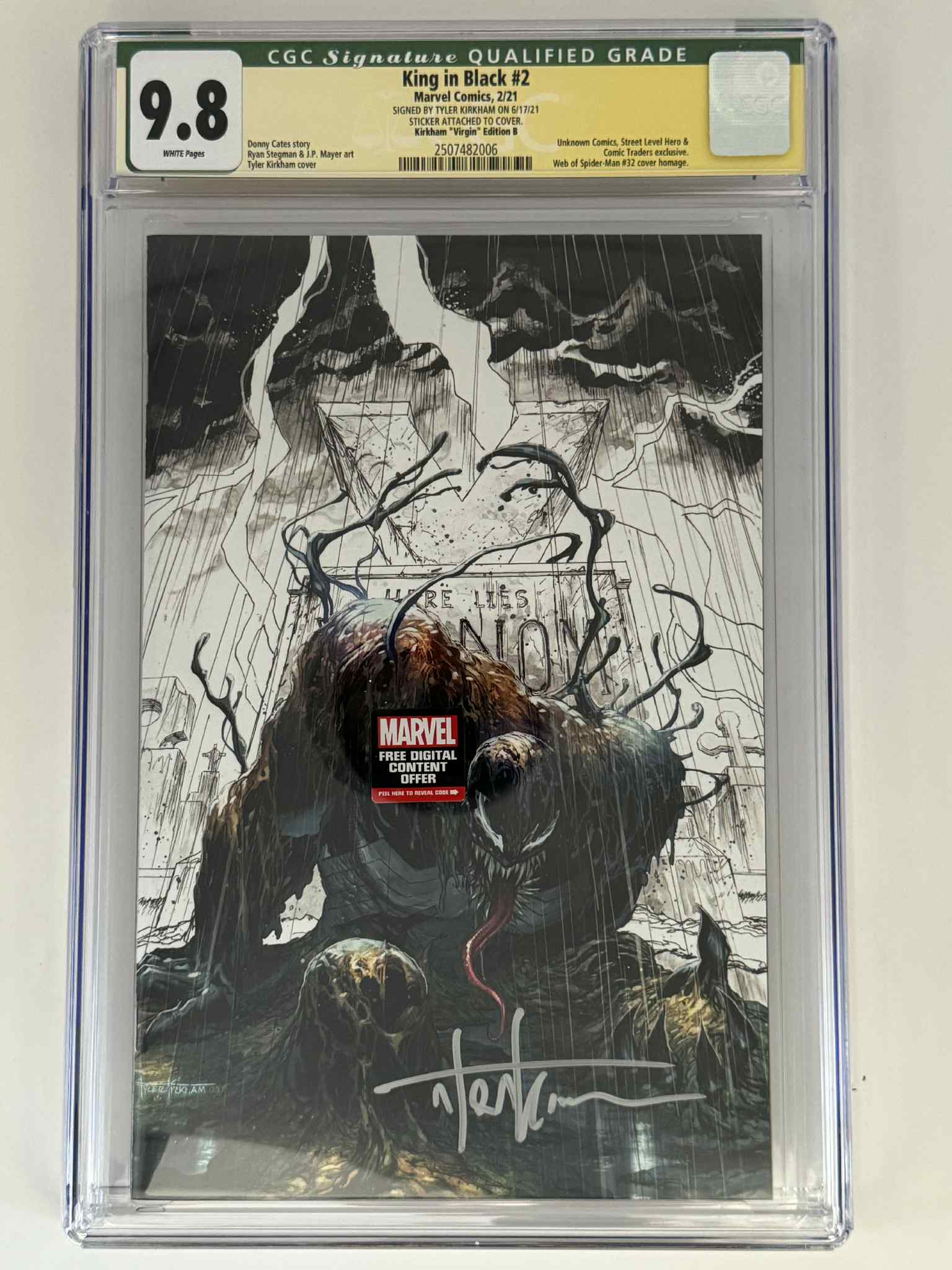 [Signed by Tyler Kirkham] King in Black #2 CGC 9.8 Green Label Tyler Kirkham Exclusive Virgin Color Splash Var