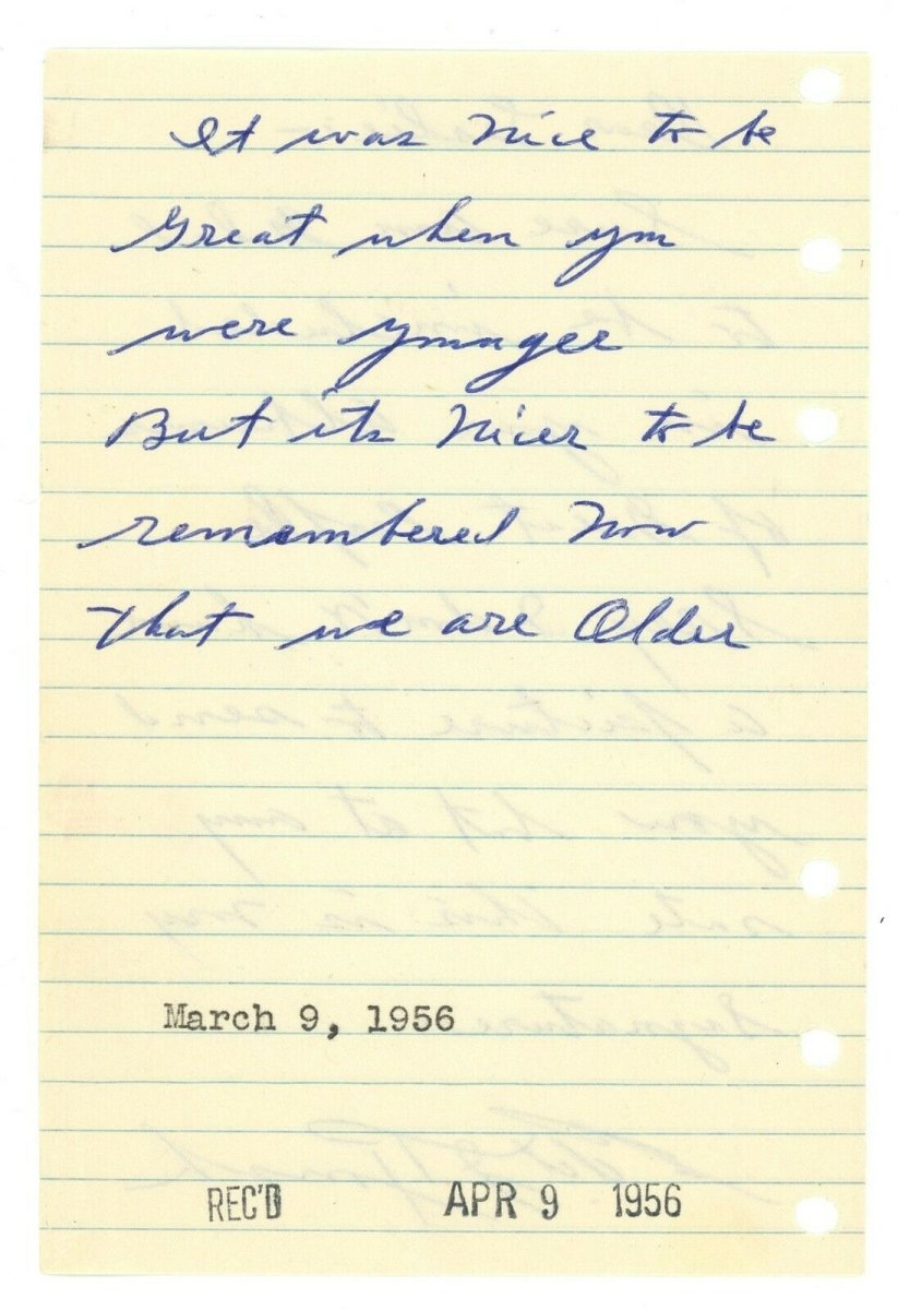 Edd Roush 1956 Signed Handwritten Letter Cincinnati Reds HOFer