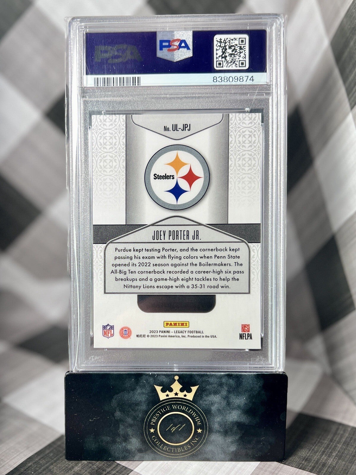 Joey Porter Jr. 2023 Legacy Under the Lights B&W Rookie PSA 9 #UL-JPJ Steelers