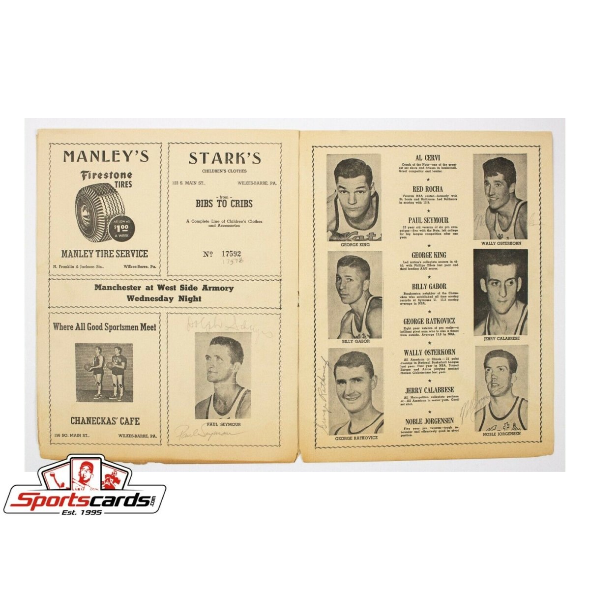 Signed 1952 Basketball Souvenir Program Barons vs Nationals Red Rocha, Schayes