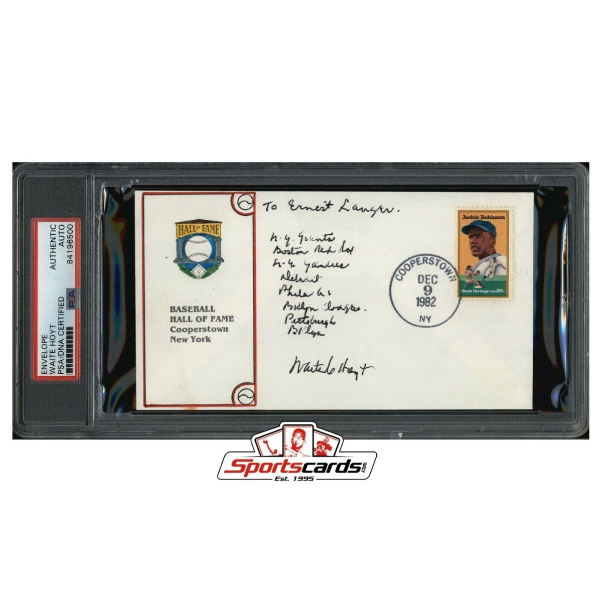 Waite Hoyt Signed Hall of Fame Envelope PSA/DNA New York Yankees